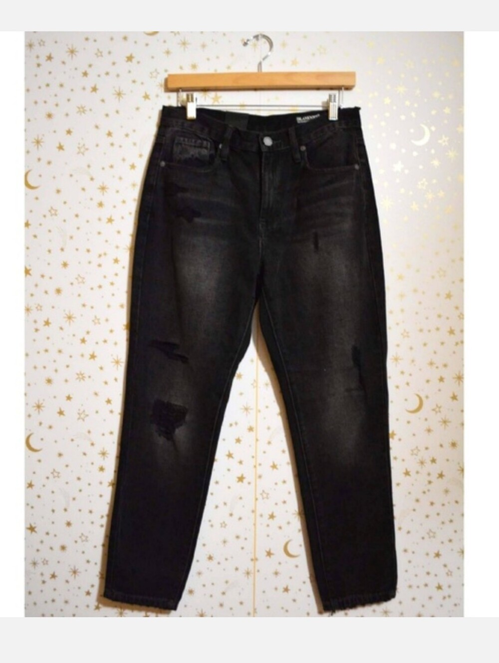 NWT Blank NYC Rivington Black Distressed High Rise Tapered Jeans 28